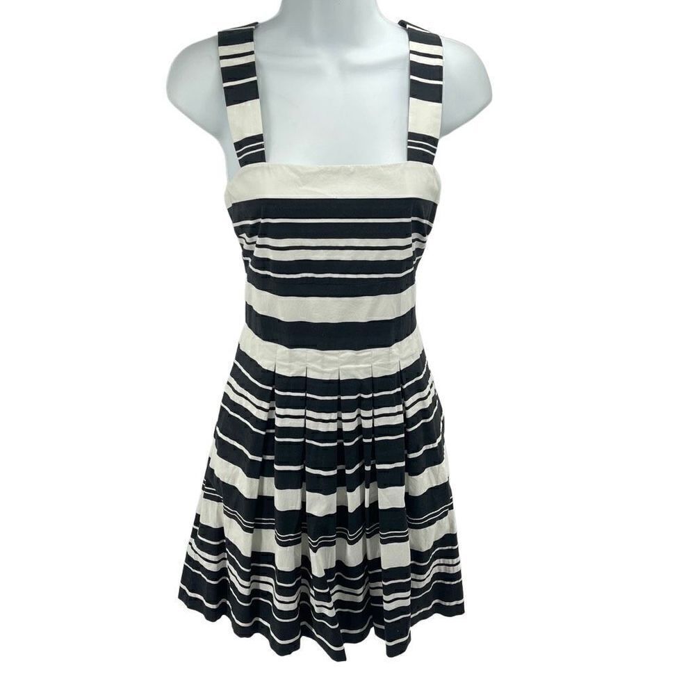 Banana Republic Womens Pleated Dress Knee Length Square Neck Black White Size 0